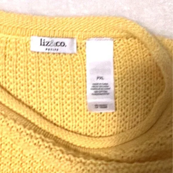 Liz & Co Butter Yellow Knit Sweater P/L Cotton Blend Ribbed Hem Long Sleeve - Picture 3 of 5